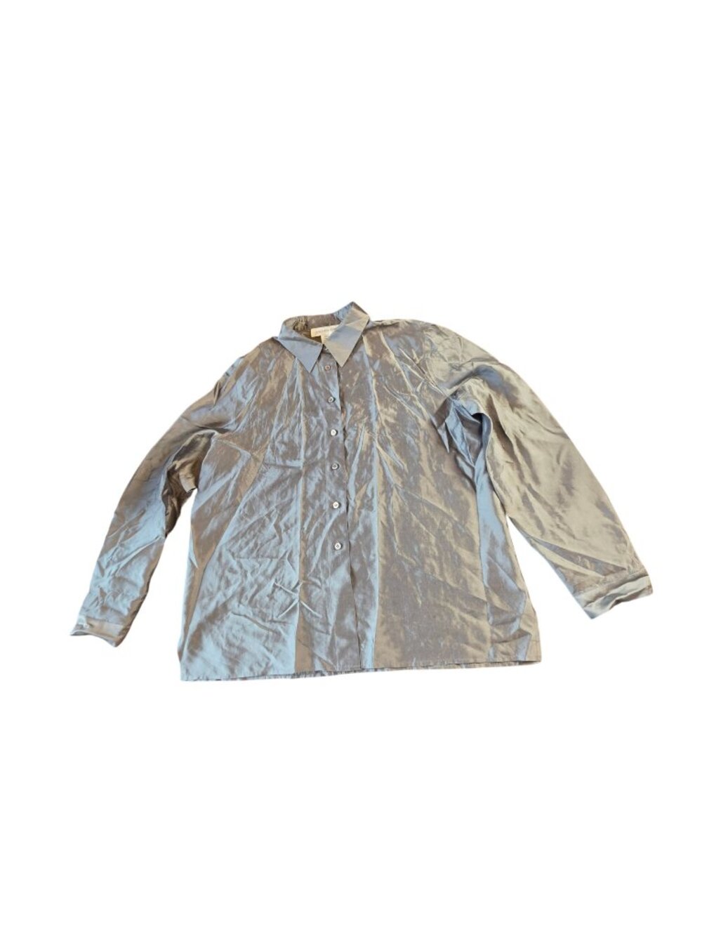 Jones New York 16 Gray 100% Silk Button Down Shirt Blouse Y2K Quiet Luxury